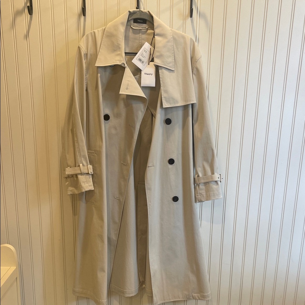 Theory Sand Double-Breasted Trench Coat In Size S